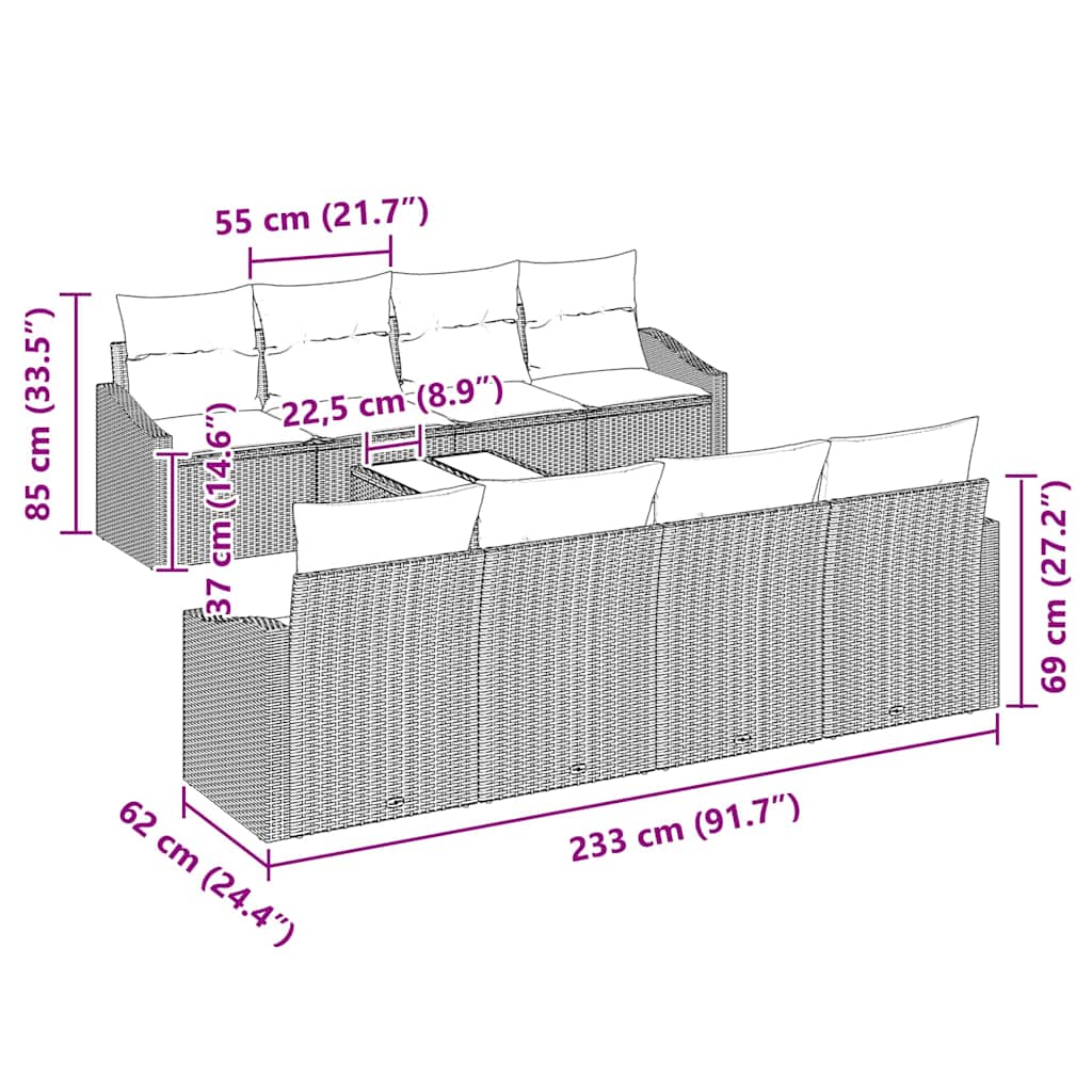 Garten-Sofa-Set 7 pcs Braun und Creme 55 x 55 x 37 cm